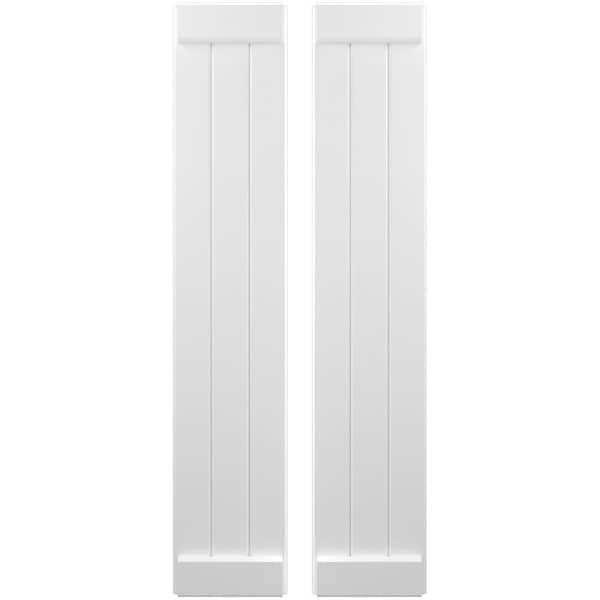 Ekena Millwork Americraft 3-Board Exterior Wood Joined Board-n-Batten Shutters w/ End Batten, ARW103BB311X77WHH, PR ARW103BB311X77WHH - main